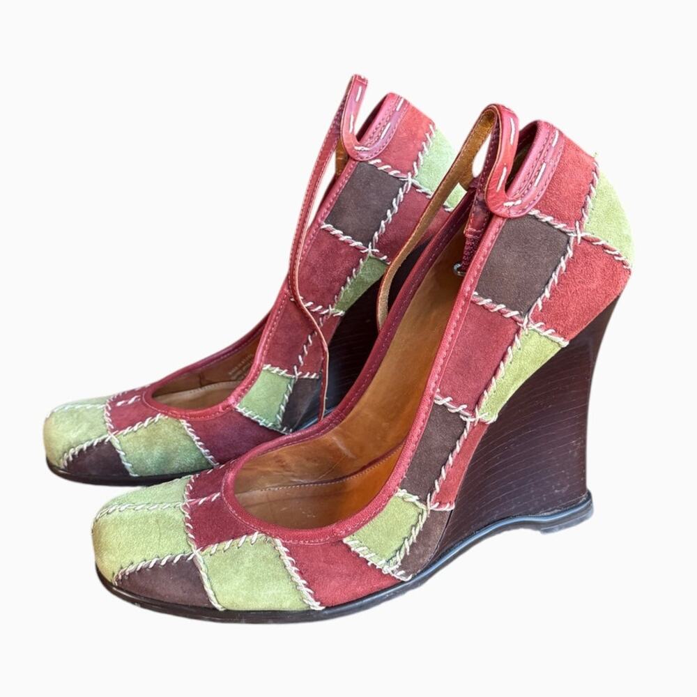 Vintage 90's-Y2K Vince Camuto Suede Patchwork Wedge Heel Shoes Rare! size 9.5